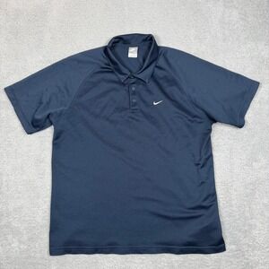VTG Nike Mens XXL Navy Blue Short Sleeve Raglan Performance Golf Polo Shirt Logo
